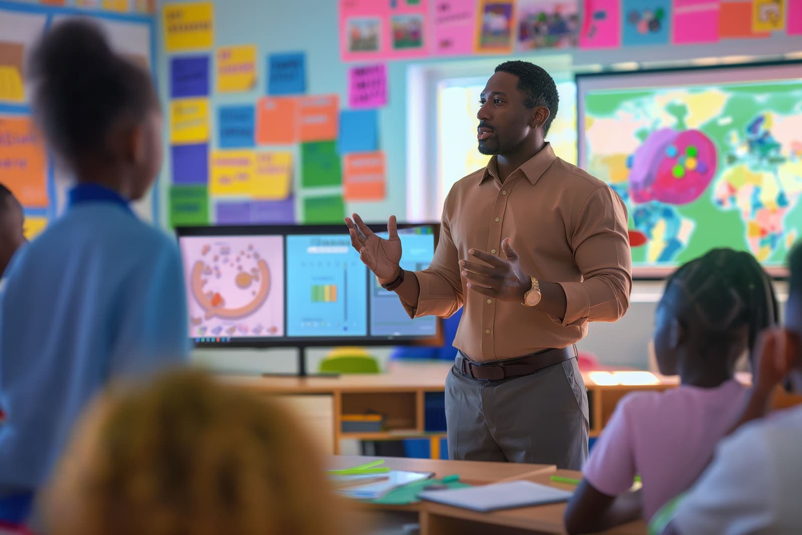 Educator teaching in a modern classroom